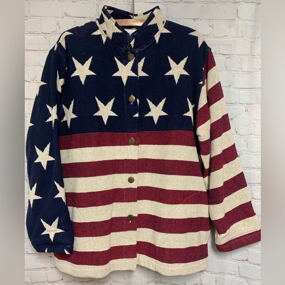 Quacker Factory Blanket Patriotic American Flag 🇺🇸 Jacket Size L 48” - Picture 1 of 6